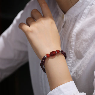 Buddha Gift Natural Garnet Red Agate Protection Triple Layer Bracelet