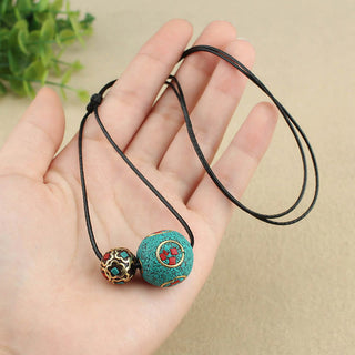 Buddha Gift Tibetan Turquoise Double Bead Protection Strength Necklace Pendant
