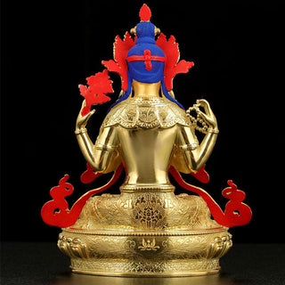 Buddha Gift Chenrezig Four-armed Avalokitesvara Protection Copper Gold Plated Statue Decoration