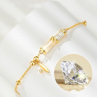 Buddha Gift 925 Sterling Silver 18K Gold Plated White Jade Bamboo Zircon Leaf Luck Bracelet