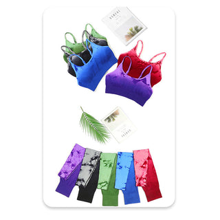 Buddha Gift 2Pcs Simple Tie Dye Print Crop Tank Top High Waist Pants Sports Gym Outfits Women's Yoga Sets