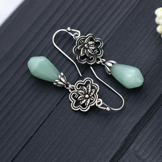 Buddha Gift Magnolia Flower Jade Water Drop Prosperity Dangle Earrings