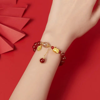 Buddha Gift Year of the Dragon Dumpling Natural Red Agate Garnet Hetian Jade Fu Character Luck Success Bracelet