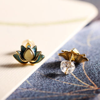 Buddha Gift 925 Sterling Silver Hetian Cyan Jade Lotus Flower Success Earrings