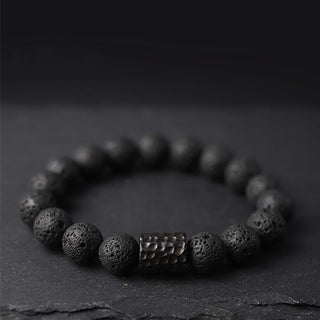 Buddha Gift Lava Rock Ebony Wood Tiger Eye Support Healing Bracelet