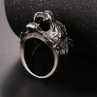 Buddha Gift Men's Animal Tiger Head Titanium Steel Balance Calm Punk Rock Biker Ring