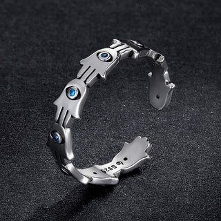 Buddha Gift 925 Sterling Silver Hamsa Symbol Zircon Adjustable Ring