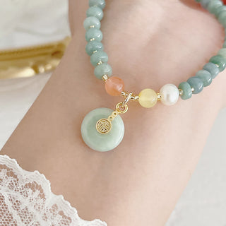 Buddha Gift Natural Hetian Jade Pearl Peace Buckle Fu Character Gourd Money Bag Strawberry Quartz PiXiu Luck Bracelet