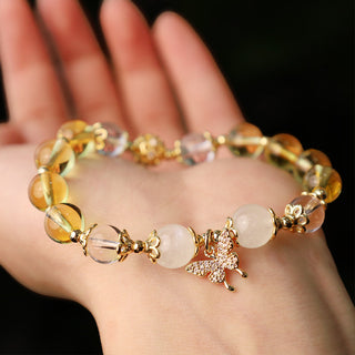 Buddha Gift Citrine Moonstone Butterfly Charm Prosperity Protection Bracelet