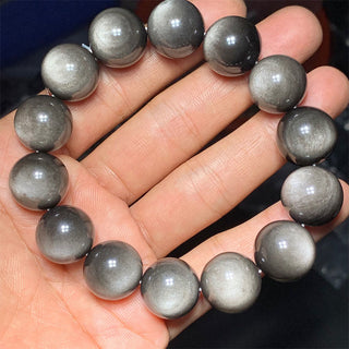 Buddha Gift Natural Silver Sheen Obsidian Soothing Protection Bracelet
