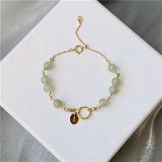 Buddha Gift 14k Gold Plated Hetian Jade Beaded Prosperity Chain Bracelet