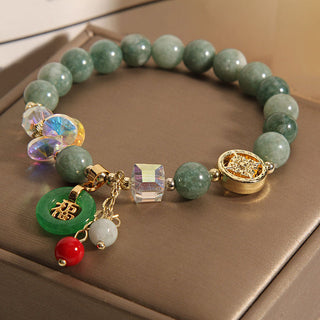 Buddha Gift Strawberry Quartz Jade Fu Character Charm Healing Bracelet