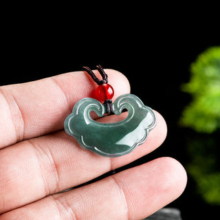 Buddha Gift Natural Green Jade Chinese Lock Charm Luck Necklace Pendant
