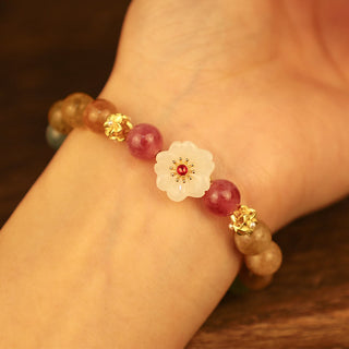 Buddha Gift Colorful Tourmaline Jade Flowers Love Bracelet