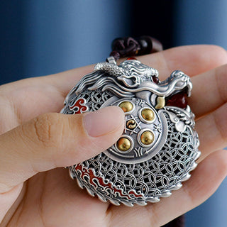 Buddha Gift 999 Sterling Silver Year of the Dragon Rotatable Ball Five Elements Copper Coin Strength Hanging Decoration