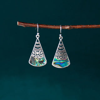 Buddha Gift Copper Tridacna Stone Hollow Pattern Blessing Drop Earrings