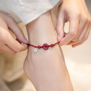 Buddha Gift Handmade Cinnabar Peace Buckle Safe and Healthy Charm Blessing String Bracelet Anklet