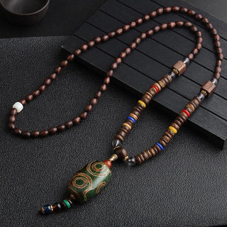 Buddha Gift Turquoise Dzi Bead Prayer Wheel Wenge Wood Meditation Necklace