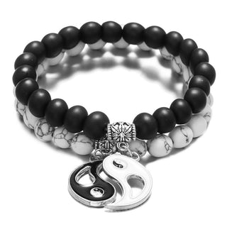 Buddha Gift 2pcs Natural Black Onyx White Turquoise Bead Yin Yang Couple Bracelet