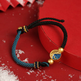 Buddha Gift Handmade Mountain and Sea Engraved Luck Two-Color String Couple Bracelet