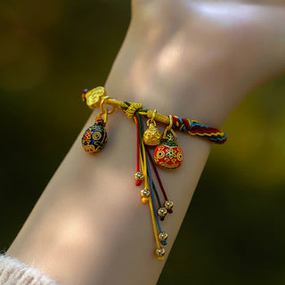 Buddha Gift Gold Swallowing Beast Family Luck Reincarnation Knot Colorful String Bracelet