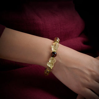 Buddha Gift Natural Citrine Double PiXiu Tiger Eye Prosperity Protection Bracelet