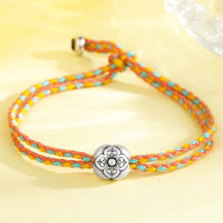 Buddha Gift 999 Sterling Silver Persimmon Luck Multicolored Braided Bracelet