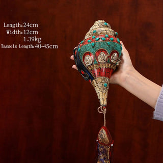 Buddha Gift Tibetan Handmade Shankha Om Mani Padme Hum Buddha Avalokitesvara Turquoise Conch Shell Positive Decoration