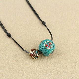 Buddha Gift Tibetan Turquoise Double Bead Protection Strength Necklace Pendant