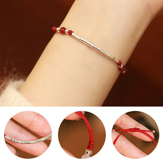 Buddha Gift 925 Sterling Silver Bamboo White Agate Red Agate Bead Protection String Braided Bracelet