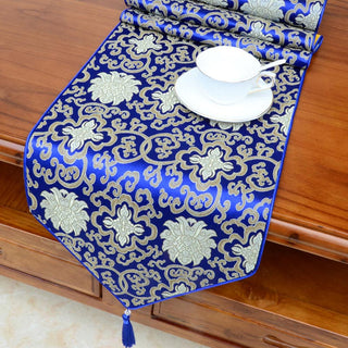 Buddha Gift Prayer Altar Flower Vajra Dragon Pattern Tibetan Auspicious Symbols Tassels Jacquard Table Runner