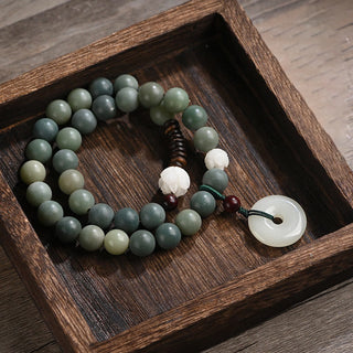 Buddha Gift Cyan Bodhi Seed Lotus Jade Peace Buckle Wisdom Double Wrap Bracelet