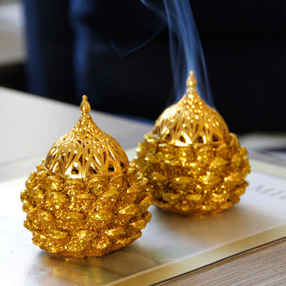 Buddha Gift Gold Pine Cone Pattern Spiritual Rituals Mini Incense Burner Home Tabletop Decor