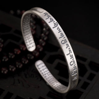 Buddha Gift 999 Sterling Silver Six True Words Heart Sutra Protection Bracelet Bangle