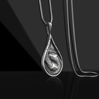 Buddha Gift Double Lucky Koi Fish Prosperity Pure Tin Water Drop Pattern Necklace Pendant