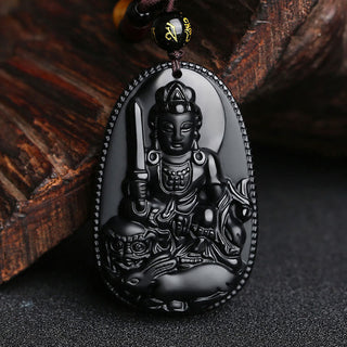 Buddha Gift Chinese Zodiac Natal Buddha Natural Black Obsidian Purification Necklace Pendant