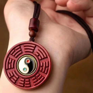 Buddha Gift Natural Cinnabar Bagua Rotatable Yin Yang Keep Away Evil Spirits Necklace Pendant