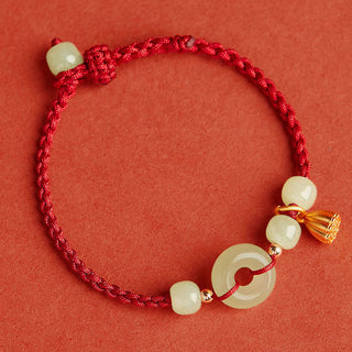 Buddha Gift Round Peace Buckle Jade Lotus Happiness Abundance Wealth String Bracelet