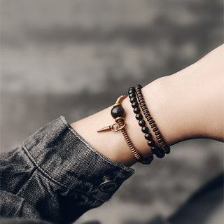 Buddha Gift Rainbow Obsidian Ebony Wood Copper Healing Triple Wrap Bracelet