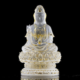 Buddha Gift Kwan Yin Avalokitesvara Handmade Figurine Liuli Crystal Art Piece Wealth Statue Home Offering Decoration