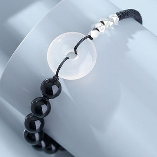 Buddha Gift 925 Sterling Silver Black Obsidian Agate Peace Buckle Strength Bracelet