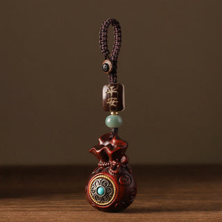 Buddha Gift Small Leaf Red Sandalwood Green Sandalwood Money Bag Om Mani Padme Hum Rotatable Protection Hanging Decoration