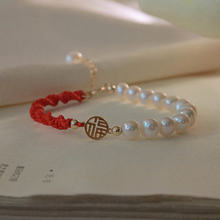 Buddha Gift 14K Gold Plated Pearl Bead Luck Protection Braid Red String Bracelet
