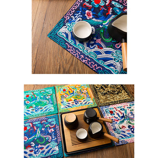 Buddha Gift Phoenix Dragon Kirin Embroidery Cup Mat Pad Tea Cup Coaster Kung Fu Tea Mat