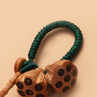 Buddha Gift Lotus Natural White Bodhi Seed Peach Wood Luck Keychain Decoration