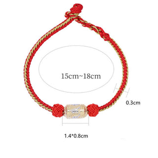 Buddha Gift 925 Sterling Silver Om Mani Padme Hum Prayer Wheel Luck Strength Red String Bracelet