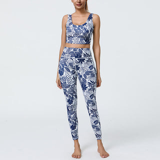 Buddha Gift 2Pcs Pineapple Grass Leaves Print Sports Fitness Crop Tank Bra High Waist Leggings Yoga Pants