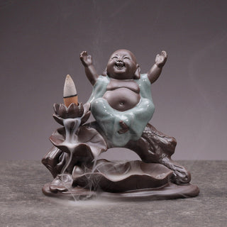 Buddha Gift Little Monk Ceramic Lotus Blessing Incense Burner Decoration