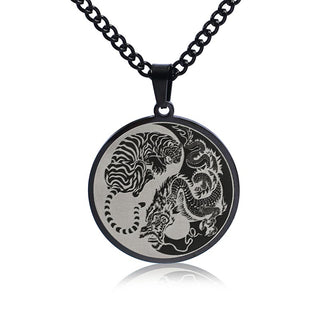 Buddha Gift Tiger Dragon Titanium Steel Chain Necklace Harmony Pendant