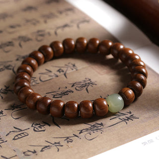 Buddha Gift Natural Abelia Biflora Wood Hetian Jade Bamboo Bead Warding Off Evil Spirits Bracelet